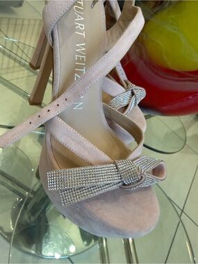 Stuart Weitzman Blush Pink Rhinestone Bow Slingback Heels